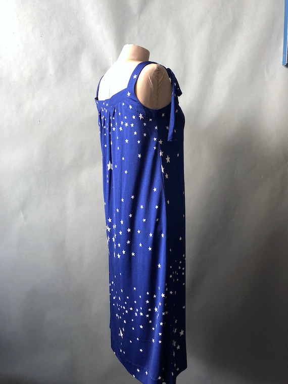 Vintage 1970s Hanae Mori Blue Nylon Star Drint Su… - image 2