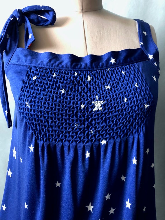 Vintage 1970s Hanae Mori Blue Nylon Star Drint Su… - image 3