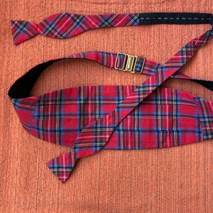 Vintage Herren Tartan Madras Cummerbund & Fliege Set / Tropical Holiday Formal / Rot Kariert H. Stockton Atlanta Nantucket Hochzeit Chic