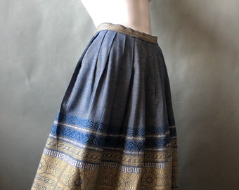 Vintage Summer Skirt 27" High Waist S M 6 8 Boho Brocade Pleated Chic