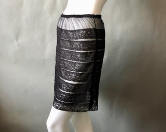 Vintage 1950s 1960s Elsa SCHIAPARELLI Paris Black Nylon Lace Lingerie Slip Skirt 26" to 30" Waist 35 Hip