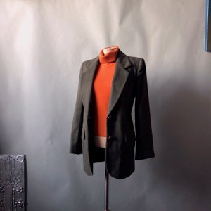 Vintage 80s 90s Max Dine Italy Loden Green Wool Tailored Blazer / Leather Trim / Timeless Modern sz 42 IT US 6 / Fall Winter Collection