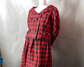 1960s Burke-Amey Designer Dress Suit w/ Jacket / Couture Buttons / Maisel Era Couture Level Glam / sz M L / Hollywood 1960s