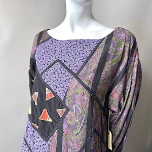 Vestido túnica vintage KOOS van den AKKER patchwork tamanho 10 Boho Hippie Vibe