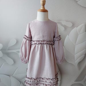Leinenkleid für Mädchen, Langarmkleid, Lässiges Leinenkleid, Handgemachtes Kinderkleid, Romantisches Leinenkleid, Natürliche Kinderkleidung