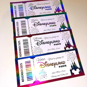 Disneyland Paris | Personalisierte Folie Event Ticket | Benutzerdefinierte Ereignis-Karte | Überraschungsgeschenk-Karte | Andenken | Geburtstag | Disneys Enthüllen