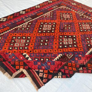 209x290 Cm Flatweave Red Kilim - Oriental Turkmen Rug - Traditional Antique Rug - Geometric Afghan Kilim Rug - Living Room Rug - Bedroom Rug