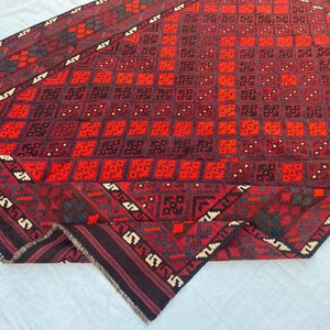 218x301 Cm Flatweave Vintage Ghalmori Kilim Rug - Oriental Afghan Red Rug - Traditional Veg Dye Wool Area Rug - Living Room Rug - Office Rug