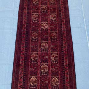 3x13 Handmade Runner Rug - Vintage Hallway Runner Rug - Traditional Antique Rug - Geometric Tribal Wool Area Rug - Entryway Living Room Rug