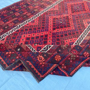 241x383 Cm Vintage Large Ghalmori Rug - Afghan Flatweave Kilim - Turkmen Geometric Wool Area Rug - Traditional Antique Rug - Living Room Rug