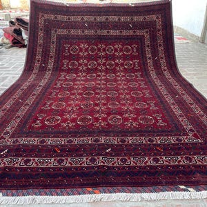 Rich Red 7x10 Turkmen Area Rug - Afghan Kunduz Oriental Rug - Traditional Hand Knotted Durable Bokhara Rug - Living Room Rug - Bedroom Rug