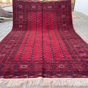 Happy Red 6x10 Bokhara Area Rug - Afghan Hand Knotted High Quality Rug - Turkmen Mouri Gol High Pile Soft Wool Rug - Living Room Bedroom Rug