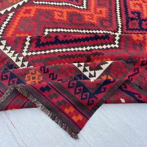 240x308 Cm Vintage Ghalmori Orange Red Kilim - Afghan Antique Kilim - Traditional Turkmen Oriental Rug - Tribal Afghan Wool Rug for Bedroom