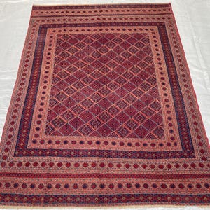 Afghan Vintage Geometric Rug - Turkmen Antique Mishwani Rug - 7x10 Traditional Rug - Antique Tribal Wool Rug - Bedroom Rug - Living Room Rug