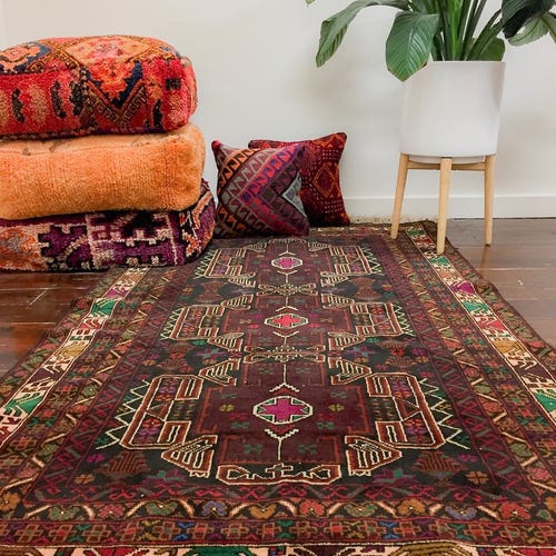 98 x 187 Cm トルクメン ヴィンテージ ラグ - アンティーク ガルモリ