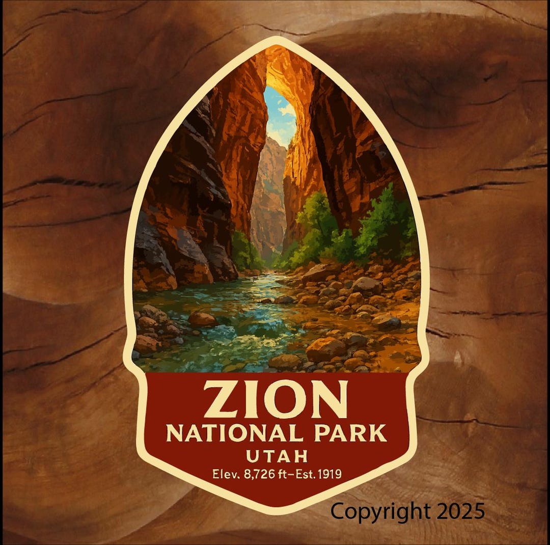 Zion Stickers Zion National Park Sticker, Decals Cave, Rocks, Stream ...