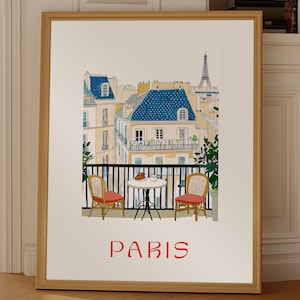 Paris Art Print Eiffel Tower Illustration Modern French Wall Art Living Room Kitchen Gift For Her Poster France Emily In Paris Honeymoon Art