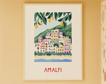 Amalfi Coast Art Print – Vintage Travel Poster Europe Art Print, Italy Wall Art, Italian Riviera Travel Gift, Modern Italian Poster Art