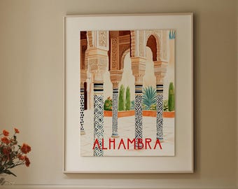 Alhambra De Granada Art Print – Vintage Travel Poster Spain Art Print Andalusia Wall Art Alhambra Granada Poster Modern Travel Poster Spain
