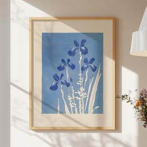 Minimalistische Botanische Wandkunst -  Vintage Cyanotypie Poster, Blumen Kunstdruck,  Retro Poster,  Moderne Ausstellungskunst