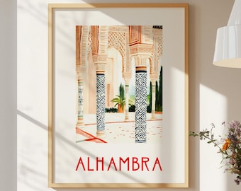 Alhambra De Granada Art Print – Vintage Travel Poster Spain Art Print Andalusia Wall Art Alhambra Granada Poster Modern Travel Poster Spain