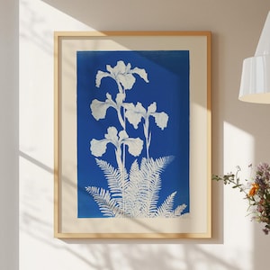 Minimalistische Botanische Wandkunst -  Vintage Cyanotypie Poster, Blumen Kunstdruck,  Retro Poster,  Moderne Ausstellungskunst