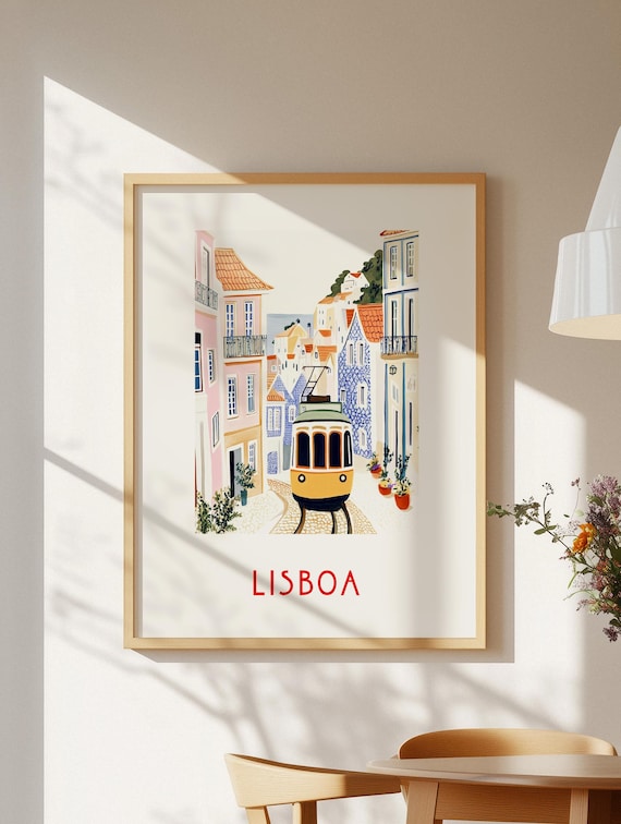 Lissabon Poster – Vintage Reiseposter Portugal, Urlaubsposter Europa Kunstdruck Portugal Gelbe Straßenbahn Lissabon, Lisboa Travel Wall Art