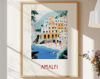Amalfi Coast Art Print – Vintage Travel Poster Europe Art Print, Italy Wall Art, Italian Riviera Travel Gift, Modern Italian Poster Art