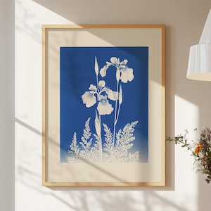 Minimalistische Botanische Wandkunst -  Vintage Cyanotypie Poster, Blumen Kunstdruck,  Retro Poster,  Moderne Ausstellungskunst