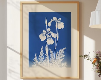 Minimalist Botanical Wall Art -  Vintage Cyanotypie Poster, Abstract Floral Art Print Retro Flower Market Print, Colorful Flower Poster