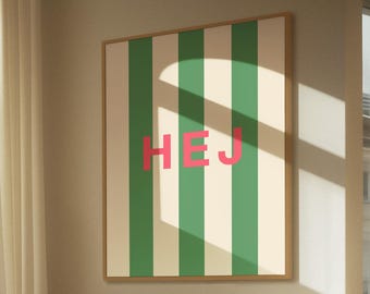 HEJ Poster Nordic Design Wall Art HEJ Minimalist Scandinavian Poster Living Room Hallway Office Gift Housewarming Art Print HEJ Scandi Style