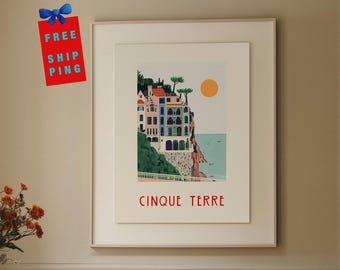 Italian Landscape Poster Cinque Terre Wall Art – Mediterranean Art Print Retro Style Decoration Living Room Poster La Dolce Vita Art Print