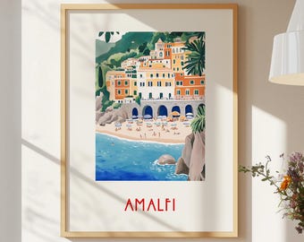 Amalfi Coast Art Print – Vintage Travel Poster Europe Art Print, Italy Wall Art, Italian Riviera Travel Gift, Modern Italian Poster Art