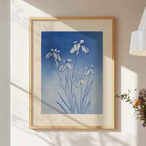 Minimalistische Botanische Wandkunst -  Vintage Cyanotypie Poster, Blumen Kunstdruck,  Retro Poster,  Moderne Ausstellungskunst