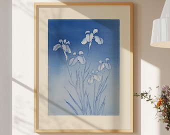 Minimalist Botanical Wall Art -  Vintage Cyanotypie Poster, Abstract Floral Art Print Retro Flower Market Print, Colorful Flower Poster