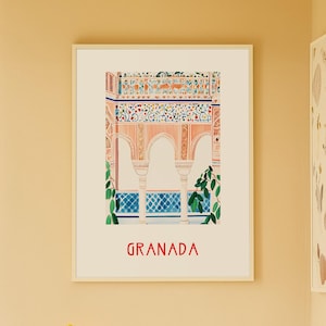 Alhambra De Granada Art Print – Vintage Travel Poster Spain Art Print Andalusia Wall Art Alhambra Granada Poster Modern Travel Poster Spain