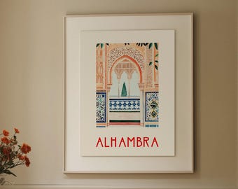 Alhambra De Granada Art Print – Vintage Travel Poster Spain Art Print Andalusia Wall Art Alhambra Granada Poster Modern Travel Poster Spain