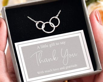 Interlocking Circles Bracelet in Sterling Silver, Minimalist 3 Circles Jewellery Gift with Box & Card, Thank You Gift for Her, Mum, Wife