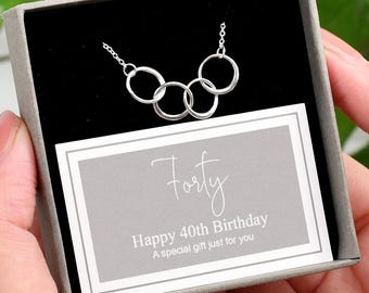 Interlocking Circles Necklace in Sterling Silver, 4 Circles Pendant Necklace, Minimalist Jewellery Gift for 40th Birthday & 4th Anniversary