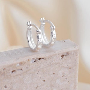 Starburst Hoop Earrings in Sterling Silver, Dainty Star Huggie Hoop Earrings, Stackable Earrings, Gift for Her, Christmas Gift for Women