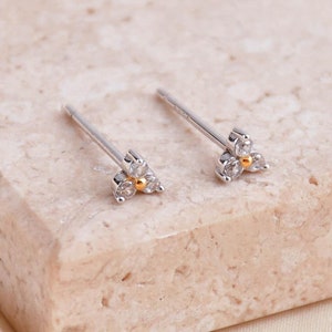 Tiny Trinity CZ Stud Earrings in Sterling Silver, Extra Small Trio Studs, Sliver Three Dot Studs, Gift for Mum, Gift for Her, Christmas Gift
