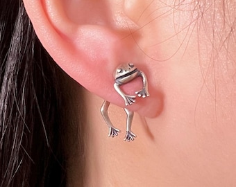 Frog Ear Jacket, S925 Sterling Silver Earring, Front Back Frog Earring, Gift for Her, Frog Lover Jewellery, Single or Pair, Fun Earring Gift