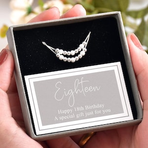 Bracciale in argento sterling con 18 perline, bracciale a doppia catena, regalo per il 18° compleanno per lei, regalo di compleanno per un'amica con carta regalo e scatola