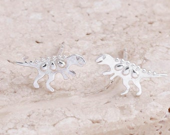 Pendientes de botón de T-Rex en plata de ley, pequeños pendientes de botón de dinosaurio, joyería de dinosaurios, regalo para ella, regalo para mamá, regalo de Navidad, idea de regalo