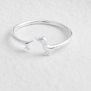 Anello Argento 925 Con Cane Bassotto, Fatto A Mano, Marchiato, Autentico - Foto 1