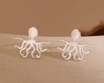 Octopus Stud Earrings in Sterling Silver, Dainty Octopus Studs, Marine Life Jewellery, Silver, Gold, Rose Gold, Cute Gift for Octopus Lover