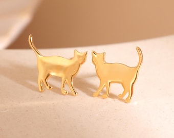 Cute Cat Stud Earrings in Sterling Silver, Tiny Cat Studs, Silver/Gold/Rose Gold, Pet Lover Gift, Animal Jewellery, Gift for Her, Women Gift