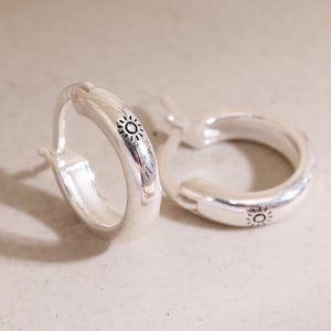 Dainty Sun Hoop Earrings in Sterling Silver, Silver & Gold Huggie Hoop Earrings, Minimalist Jewellery, Gift for Her, Gift for Mum, Gift Idea