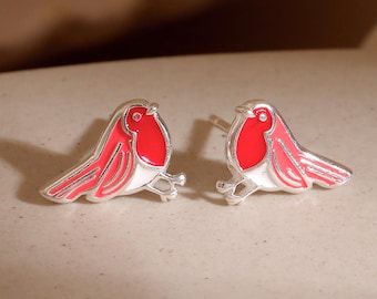 Sterling Silber Robin Ohrstecker, niedliche Robin Vogel Ohrringe, Robin Schmuck für Weihnachtsgeschenk, Tier Ohrstecker, Robin Liebhaber Geschenk für sie