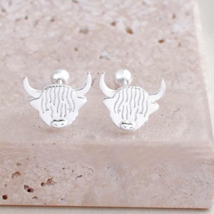 Sterling Silver Highland Cow Cartilage Stud Earring, Silver Stud Earring, Screw-back Stud, Gift for Her, Gift for Women, Christmas Gift